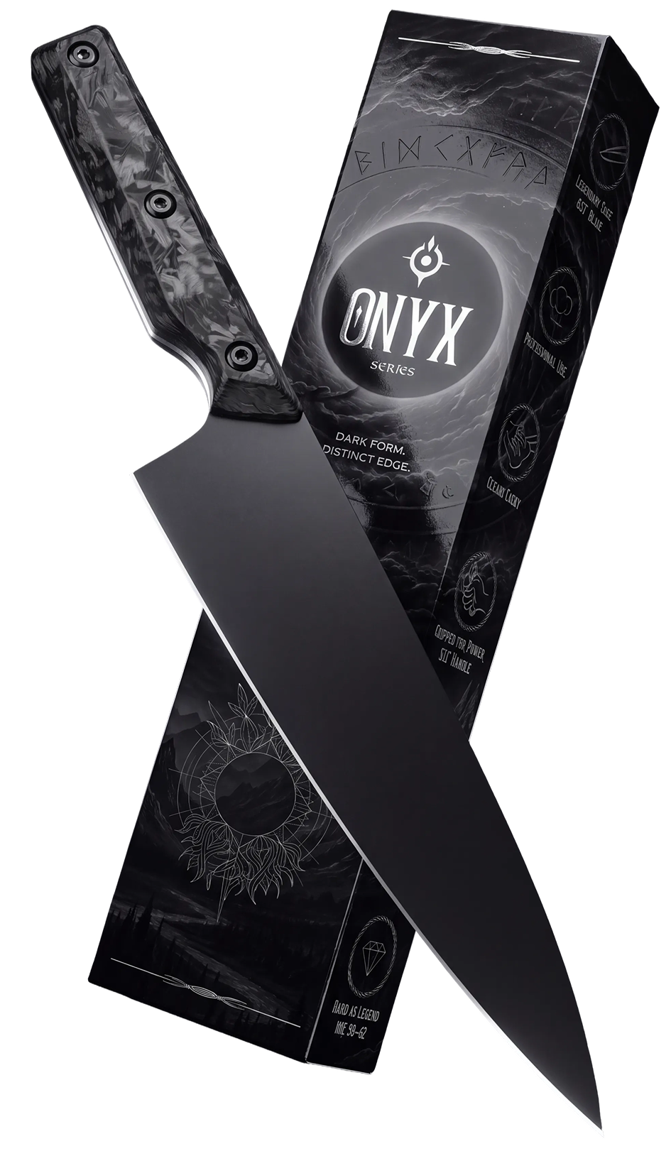 ONYX Series 8 inch chef knife with its box